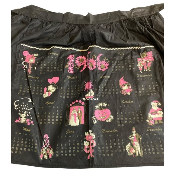 Vintage 1966 Black & Pink Illustrated Holiday Calendar Half Apron - Picture 2 of 9